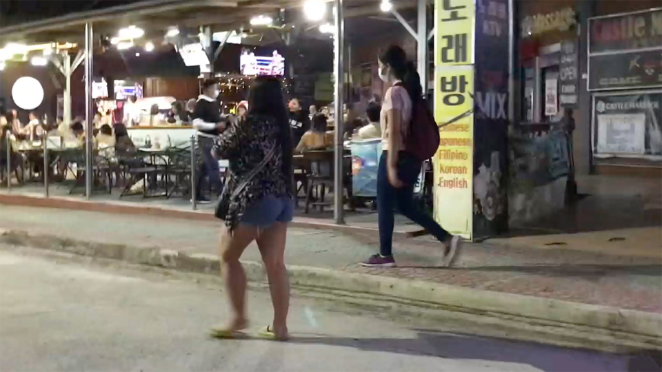 Taking a Look At Pussy in the street wearing short denim shorts
